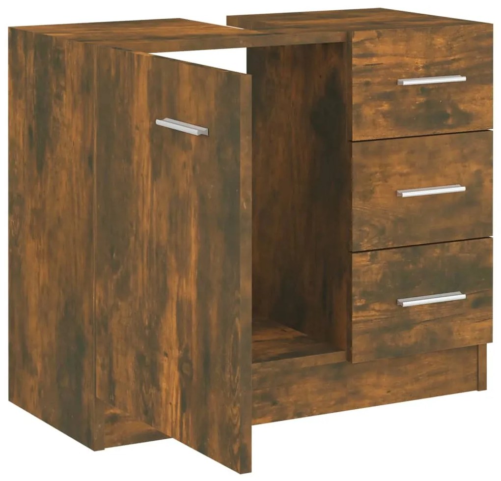 vidaXL Ντουλάπι Νιπτήρα Καπνιστή Δρυς 63 x 30 x 54 εκ. Επεξεργ. Ξύλο
