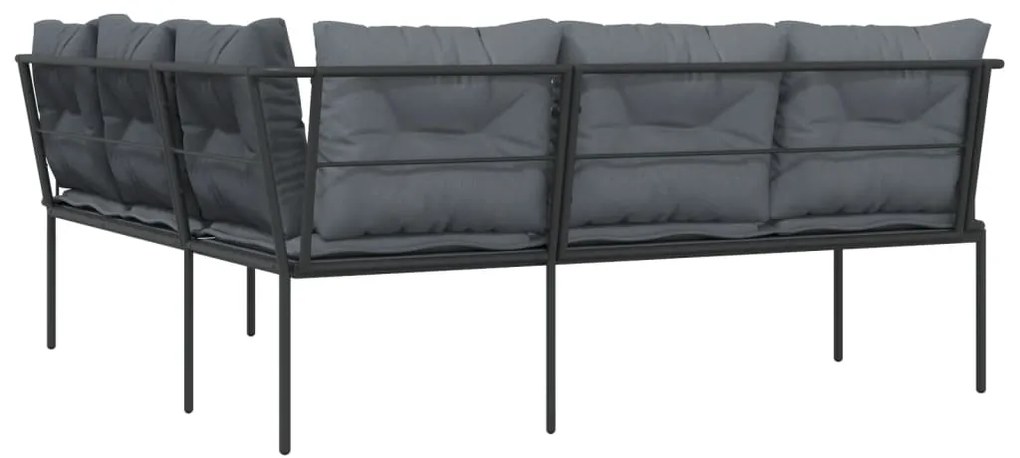 vidaXL Καναπές Κήπου Μαύρος Σχήμα L από Ατσάλι/Textilene με Μαξιλάρια