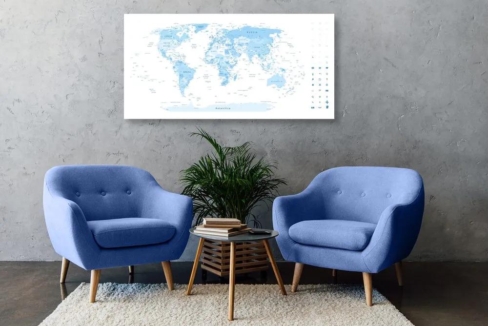 Εικόνα στο φελλό λεπτομερής παγκόσμιος χάρτης σε μπλε - 120x60  arrow