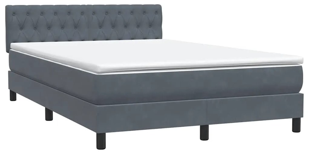 vidaXL Κρεβάτι Boxspring με Στρώμα Σκούρο Γκρι 140x210 εκ. Βελούδινο