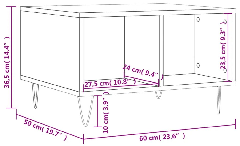 Τραπεζάκι Σαλονιού Καφέ Δρυς 60x50x36,5 εκ. Επεξεργασμένο Ξύλο - Καφέ