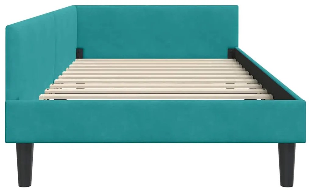 vidaXL Πλαϊνό Κρεβάτι Τιρκουάζ 100 x 200 cm Βελούδο και Στιβαρή ξυλεία