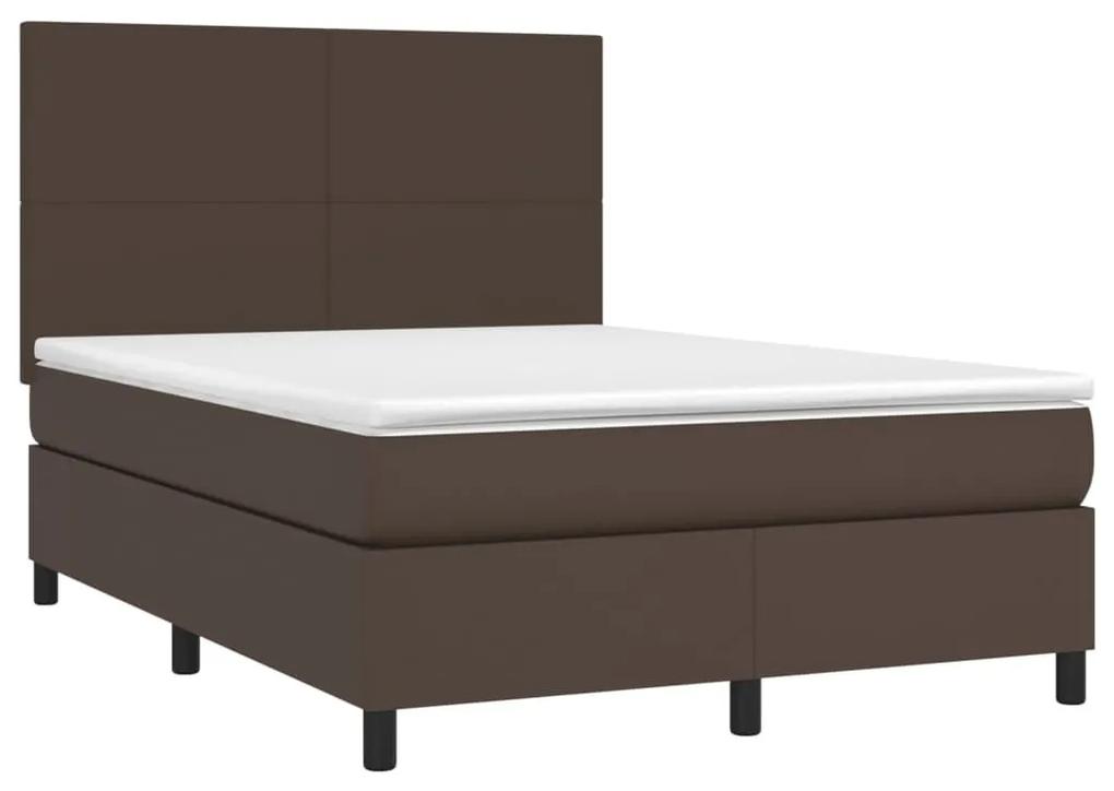 Κρεβάτι Boxspring με Στρώμα Καφέ 140x200εκ. από Συνθετικό Δέρμα - Καφέ