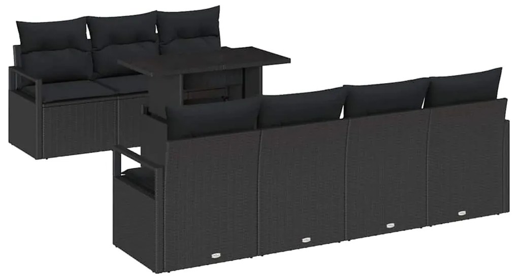 vidaXL Σετ Καναπέ Κήπου με μαξιλάρι 8 pcs Μαύρο 100 x 55 x 73 εκ