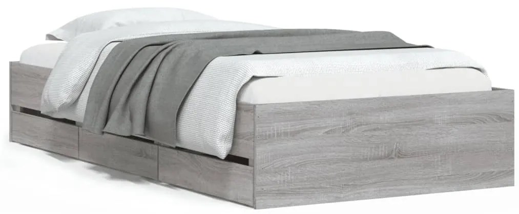 vidaXL Πλαίσιο Κρεβατιού με συρτάρια Γκρι sonoma 90x200εκ. Επεξ. Ξύλο