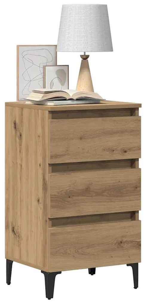 vidaXL Ντουλάπι κρεβατιού με μεταλλικά πόδια Artisan Oak 40x35x69 cm