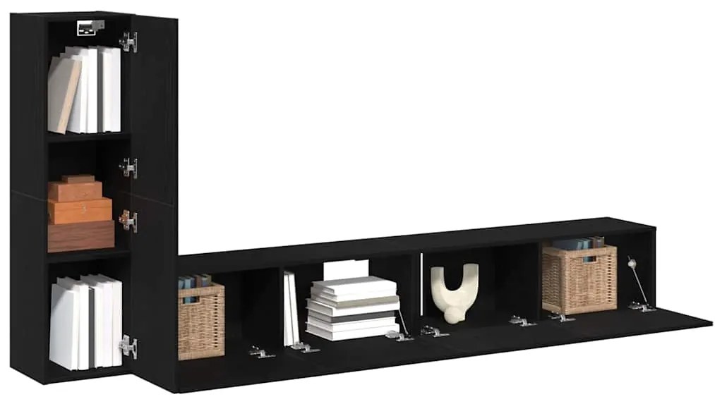 vidaXL Σετ επίπλου τηλεόρασης Επιτοίχιο Μαύρη Οξυά Επεξεργασμένο ξύλο