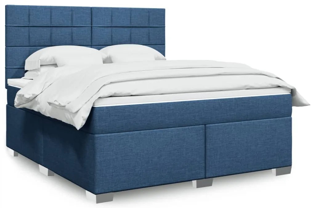 vidaXL Κρεβάτι Boxspring με Στρώμα Μπλε 180x200 εκ. Υφασμάτινο