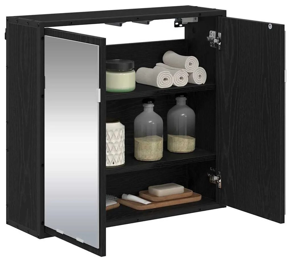 vidaXL Ράφι Τοίχου με ράφι Επιτοίχιο Μαύρη Οξυά 65 x 20 x 60 εκ