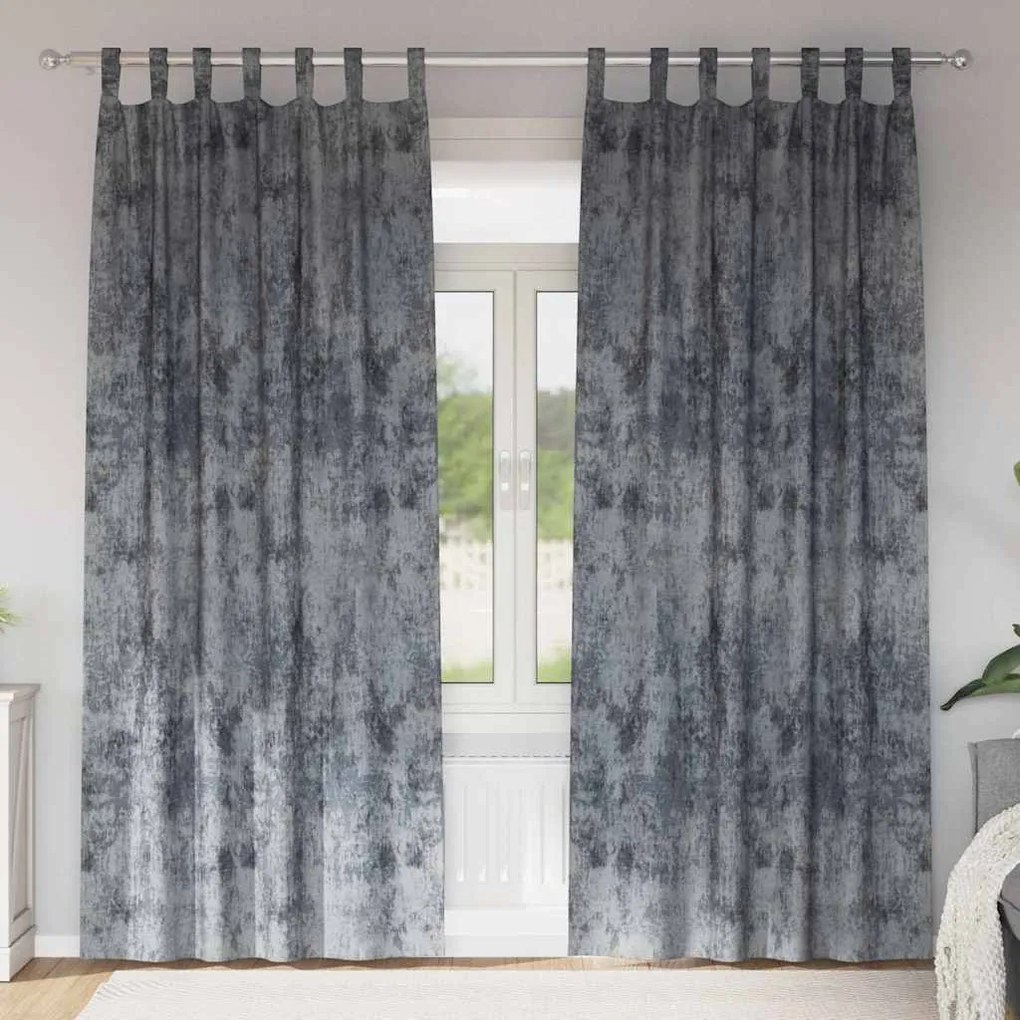 vidaXL Κουρτίνα με κουρτίνες 2 pcs Ασημί γκρι 225 x 140 εκ. Βελούδο