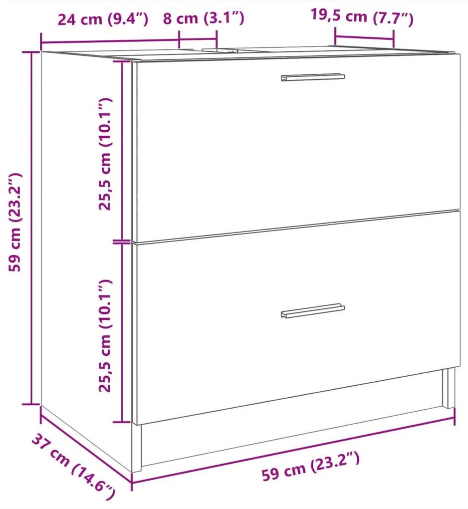 Ντουλάπι Νιπτήρα Grey Sonoma 59x37x59 εκ. Επεξεργασμένο Ξύλο - Γκρι