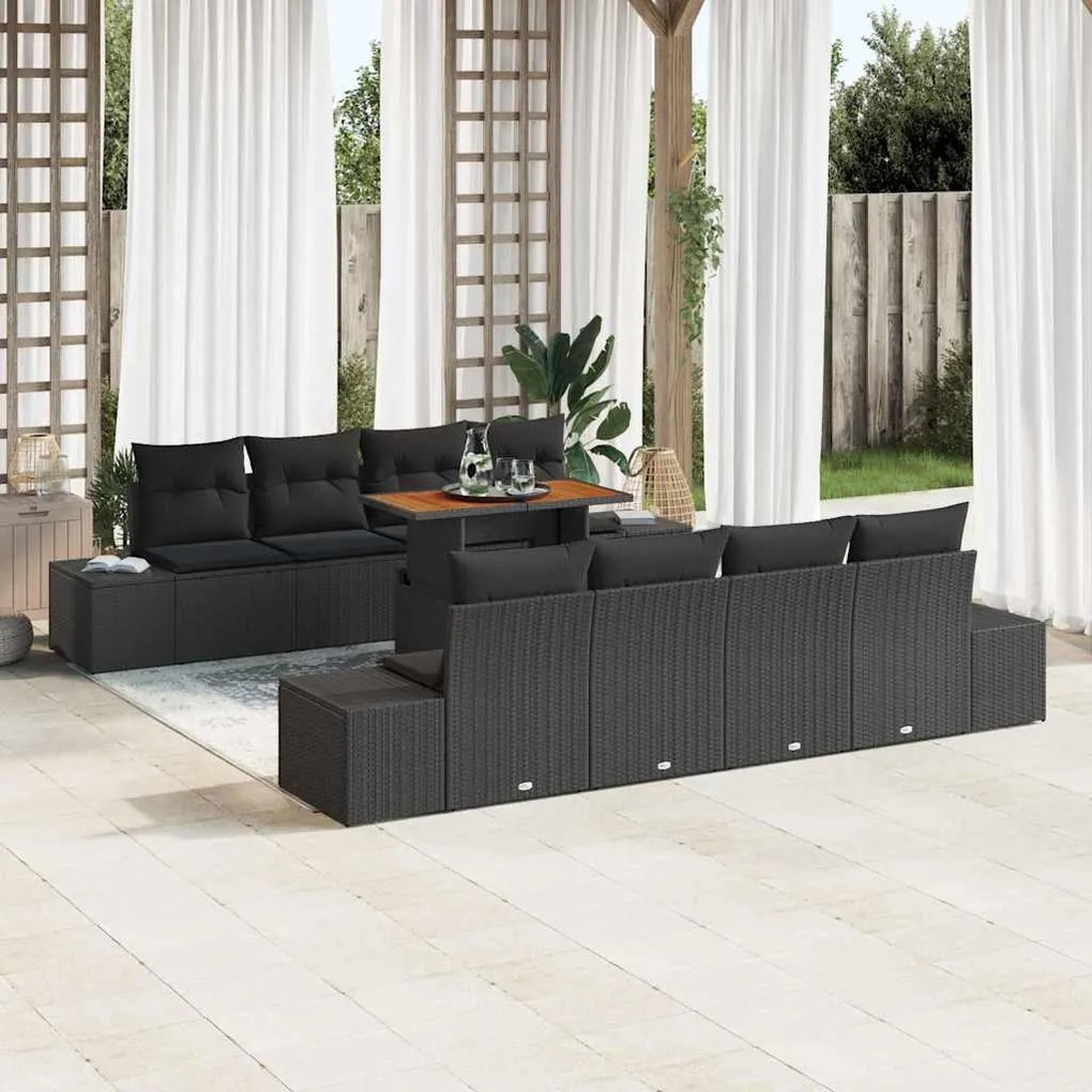 vidaXL Σέτ φαγητού για κήπο 9 pcs Μαύρο, Καφέ 100 x 55 x 73 εκ