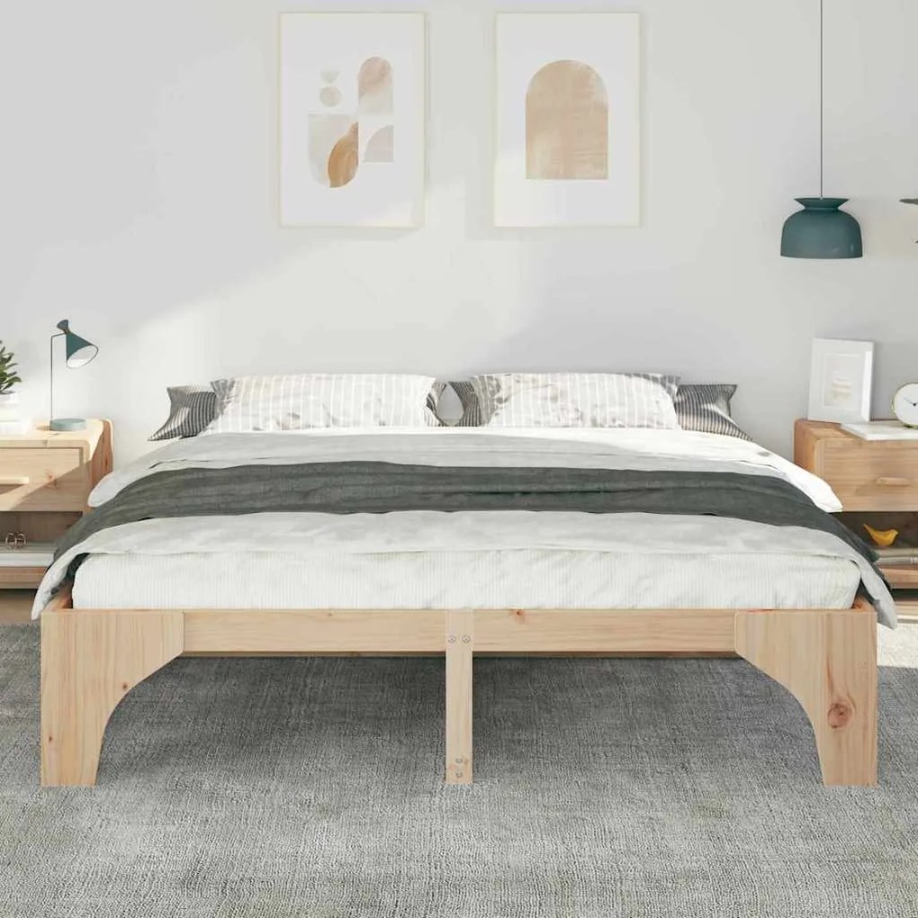 vidaXL Κρεβάτι δαπέδου Καφέ 200 x 200 cm Μασίφ ξύλο πεύκου