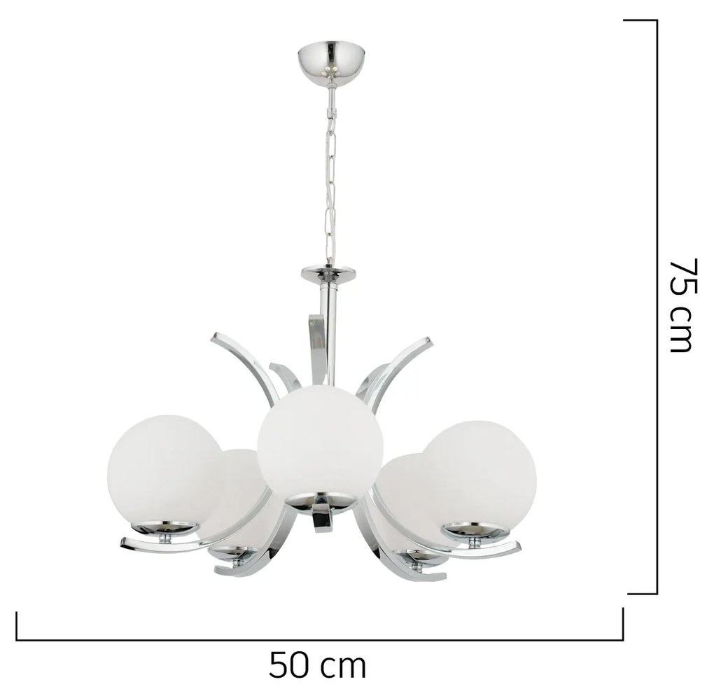 Φωτιστικό Κρεμαστό LACERTA Πεντάφωτο Ασημί/Λευκό Μέταλλο/Γυαλί 50x75cm - ArteLibre