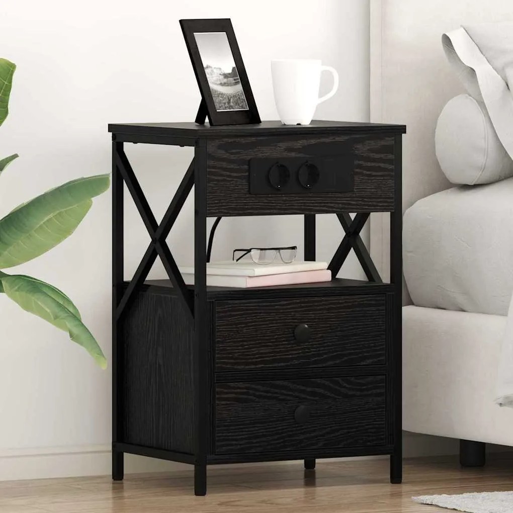 vidaXL Κομοδίνο Μαύρη δρυς 40 x 31 x 60 εκ. Επεξεργασμένο ξύλο