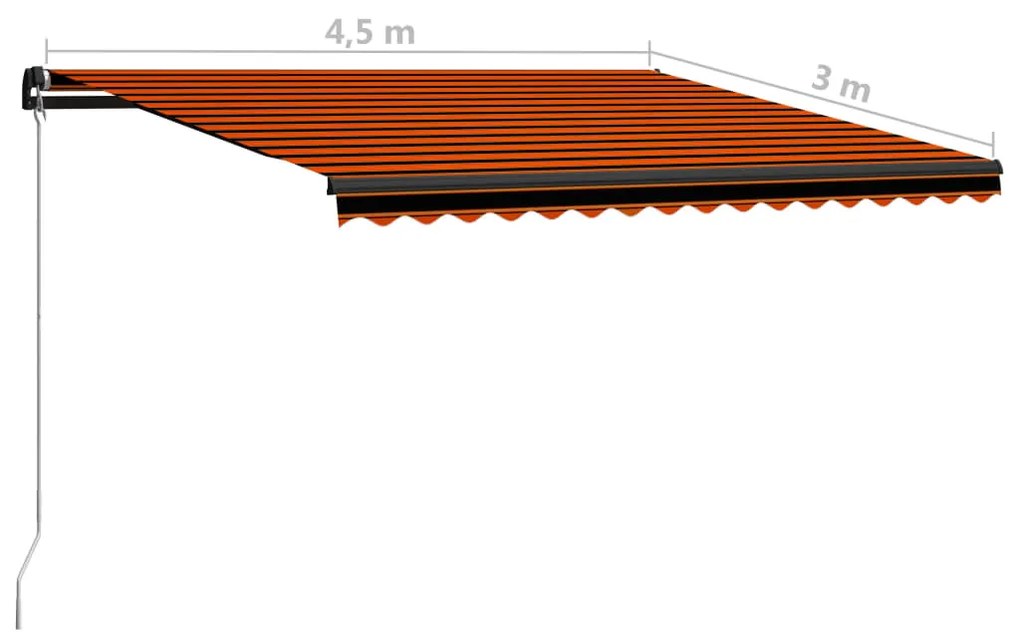 Τέντα Συρόμενη Χειροκίνητη με LED Πορτοκαλί/Καφέ 450 x 300 εκ. - Πολύχρωμο