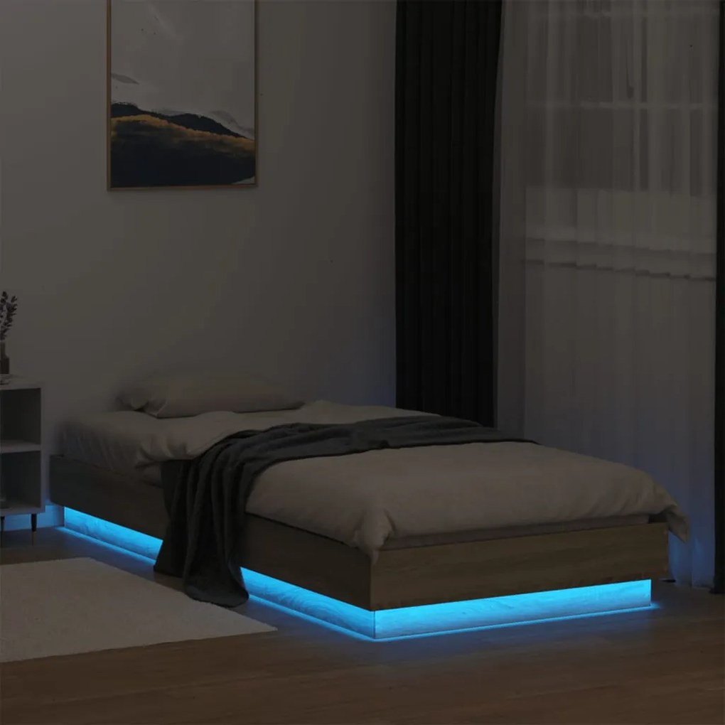 vidaXL Πλαίσιο Κρεβατιού με λυχνίες LED Sonoma Δρυς 90x200 εκ.