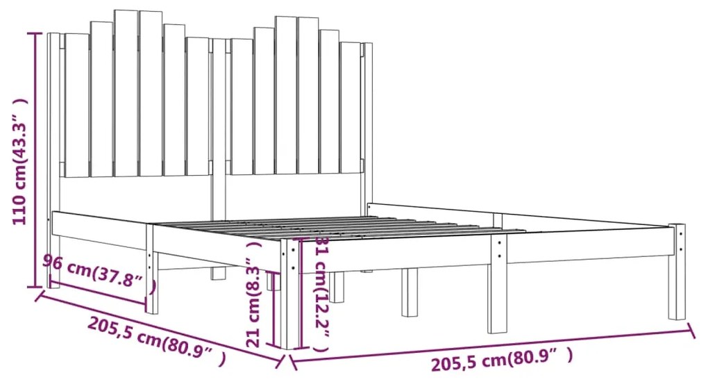 vidaXL Πλαίσιο Κρεβατιού Μαύρο 200 x 200 εκ. από Μασίφ Ξύλο Πεύκου