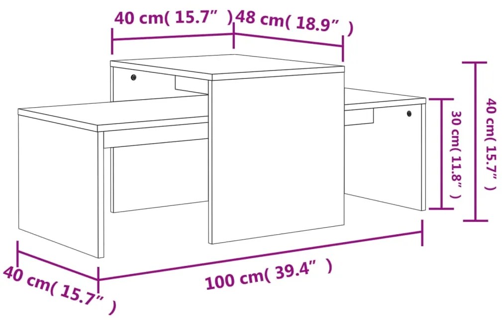 Σετ Τραπεζάκια Σαλονιού Γκρι Σκυροδ. 100x48x40 εκ. Επεξ. Ξύλο - Γκρι