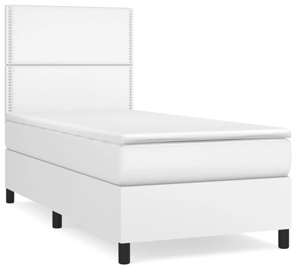 vidaXL Κρεβάτι Boxspring με Στρώμα Λευκό 100x200εκ.από Συνθετικό Δέρμα