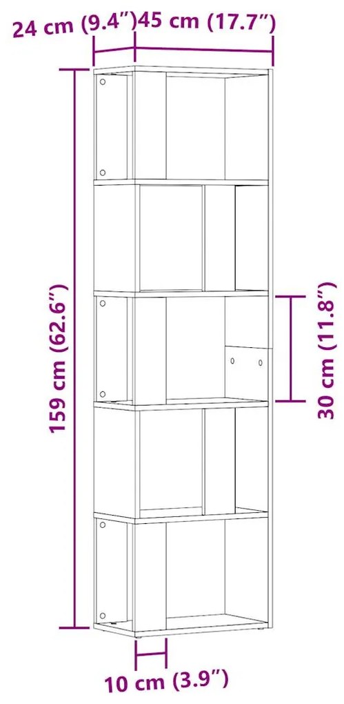 Βιβλιοθήκη Artisan Δρυς 45x24x159 εκ. Επεξεργασμένο Ξύλο - Καφέ