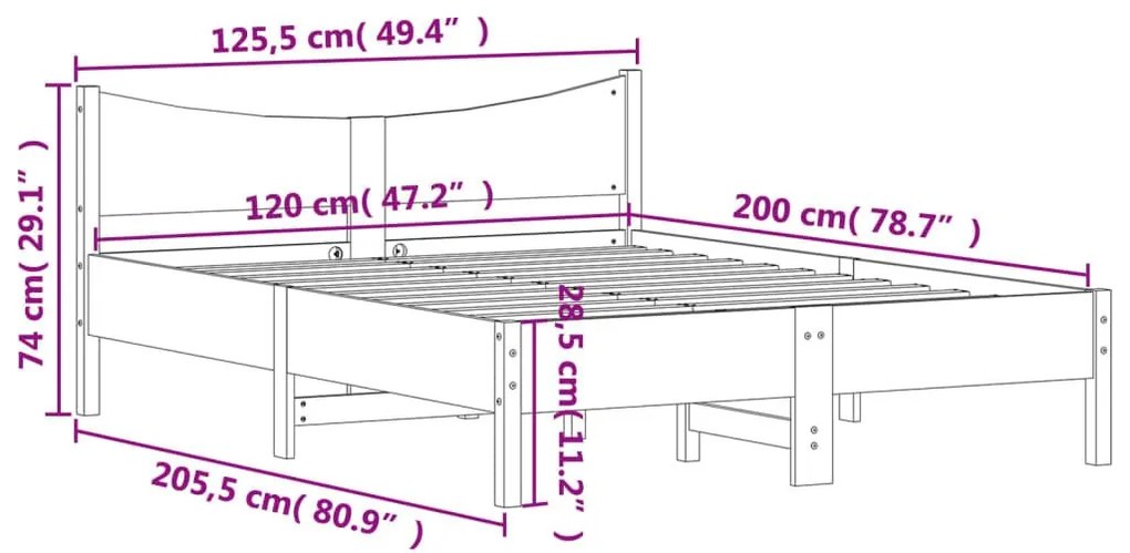 Σκελετός Κρεβ. Χωρίς Στρώμα Καφέ Κεριού 120x200 εκ Μασίφ Πεύκο - Καφέ