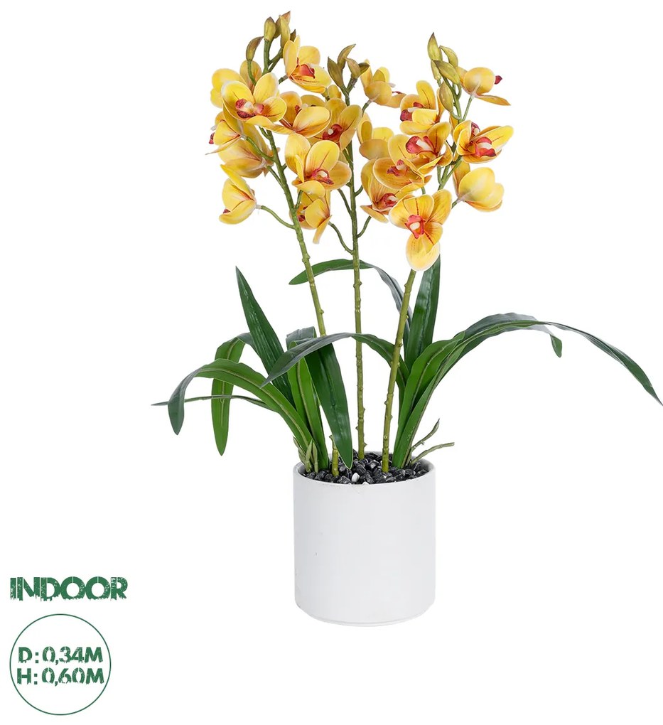 21401 GloboStar®  Artificial Garden YELLOW CHERRY CUMBIDIUM 21401 Διακοσμητικό Φυτό Κίτρινο Κυμβίδιο Υ60cm