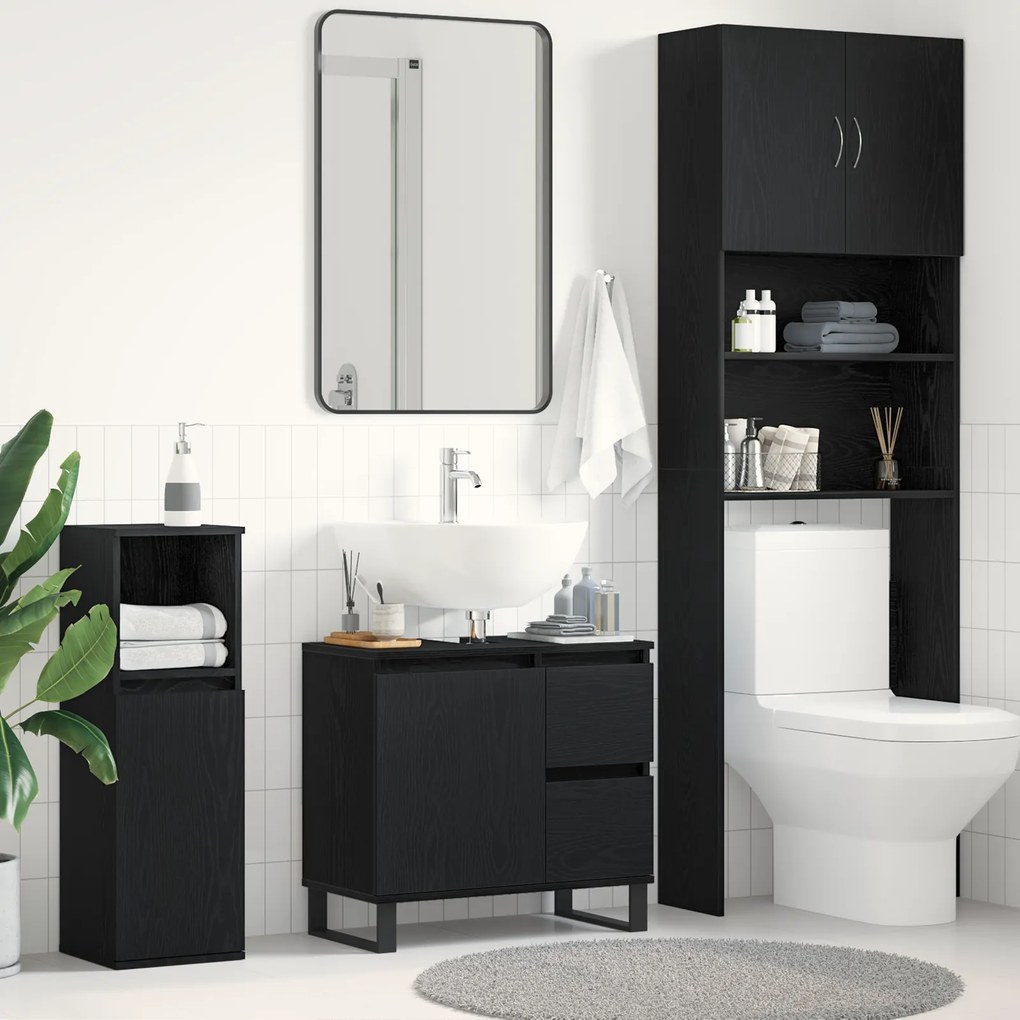 vidaXL Ντουλάπι Λεκάνης Μπάνιου Μαύρη Δρυς 65x33x60 εκ Επεξεργασμένο ξύλο