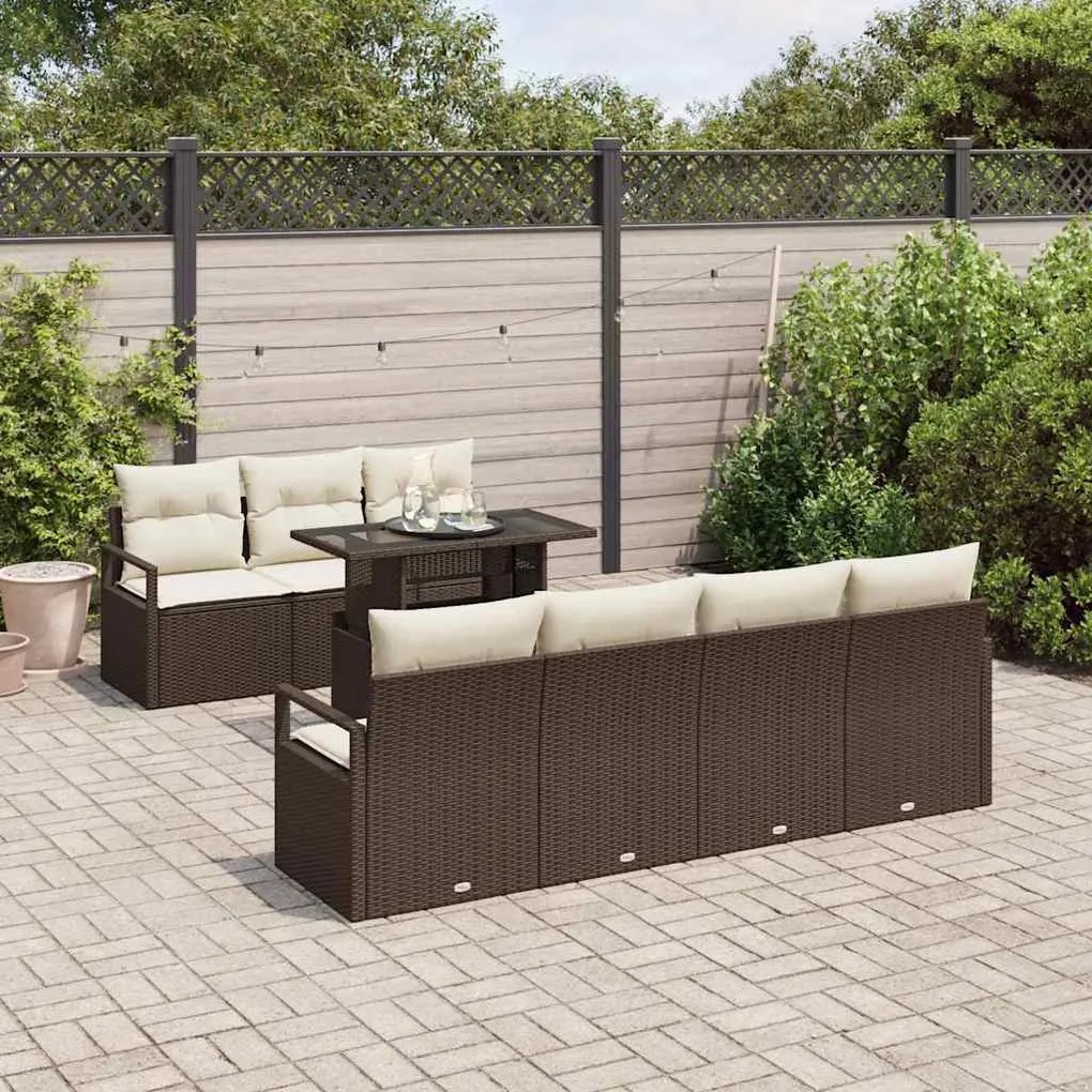vidaXL Σετ Καναπέ Κήπου με αποθήκευση 8 pcs Καφέ Πολυ ράταν