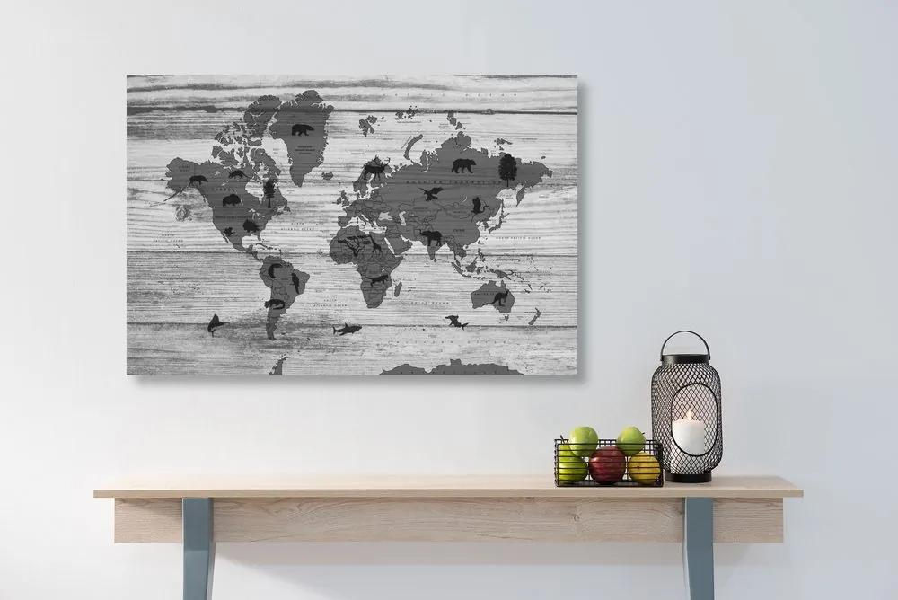 Εικόνα ασπρόμαυρο χάρτη σε ξύλινο φόντο - 120x80