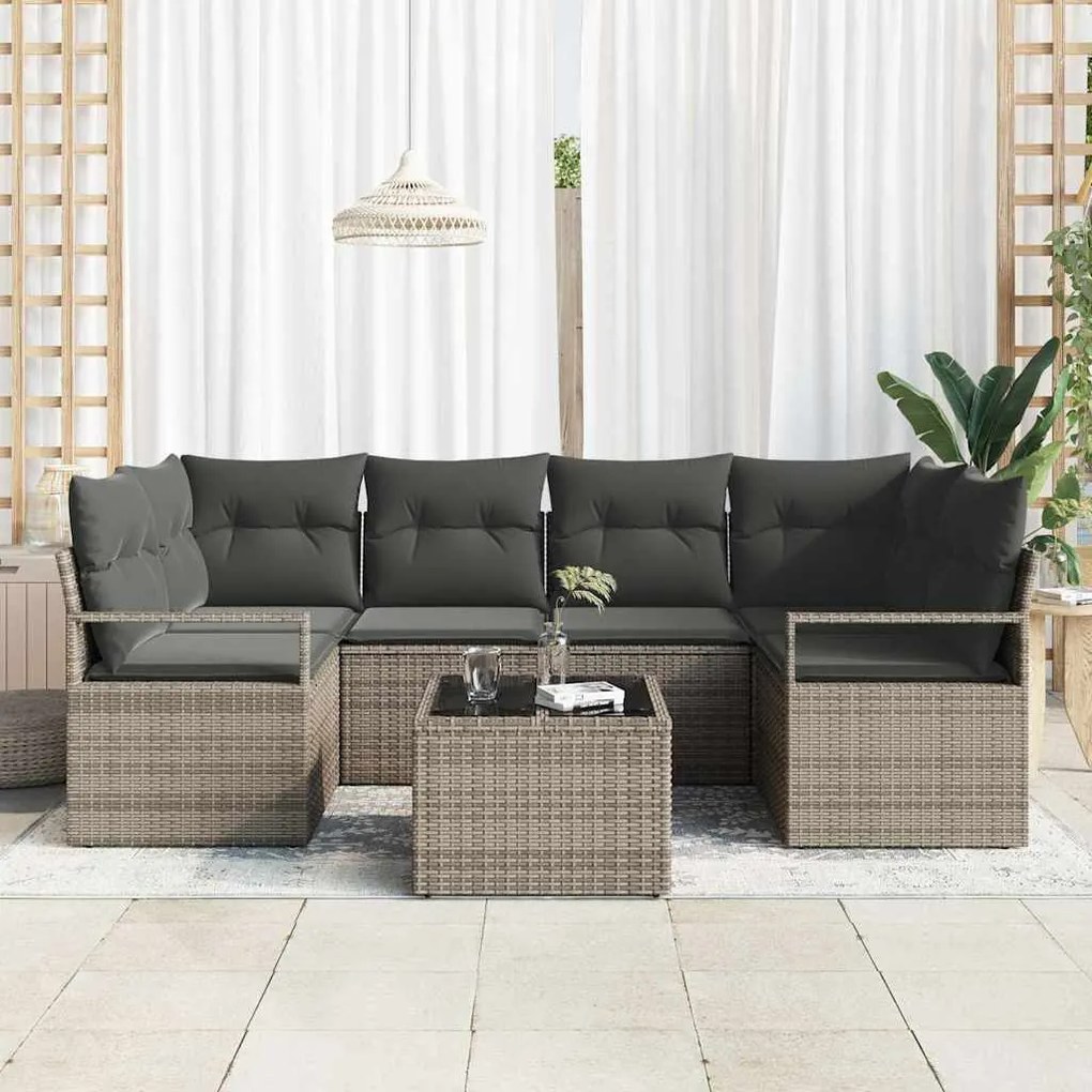 vidaXL Σετ Καναπέ Κήπου 7 pcs Γκρι 55 x 55 x 37 εκ συνθετικό ρατάν