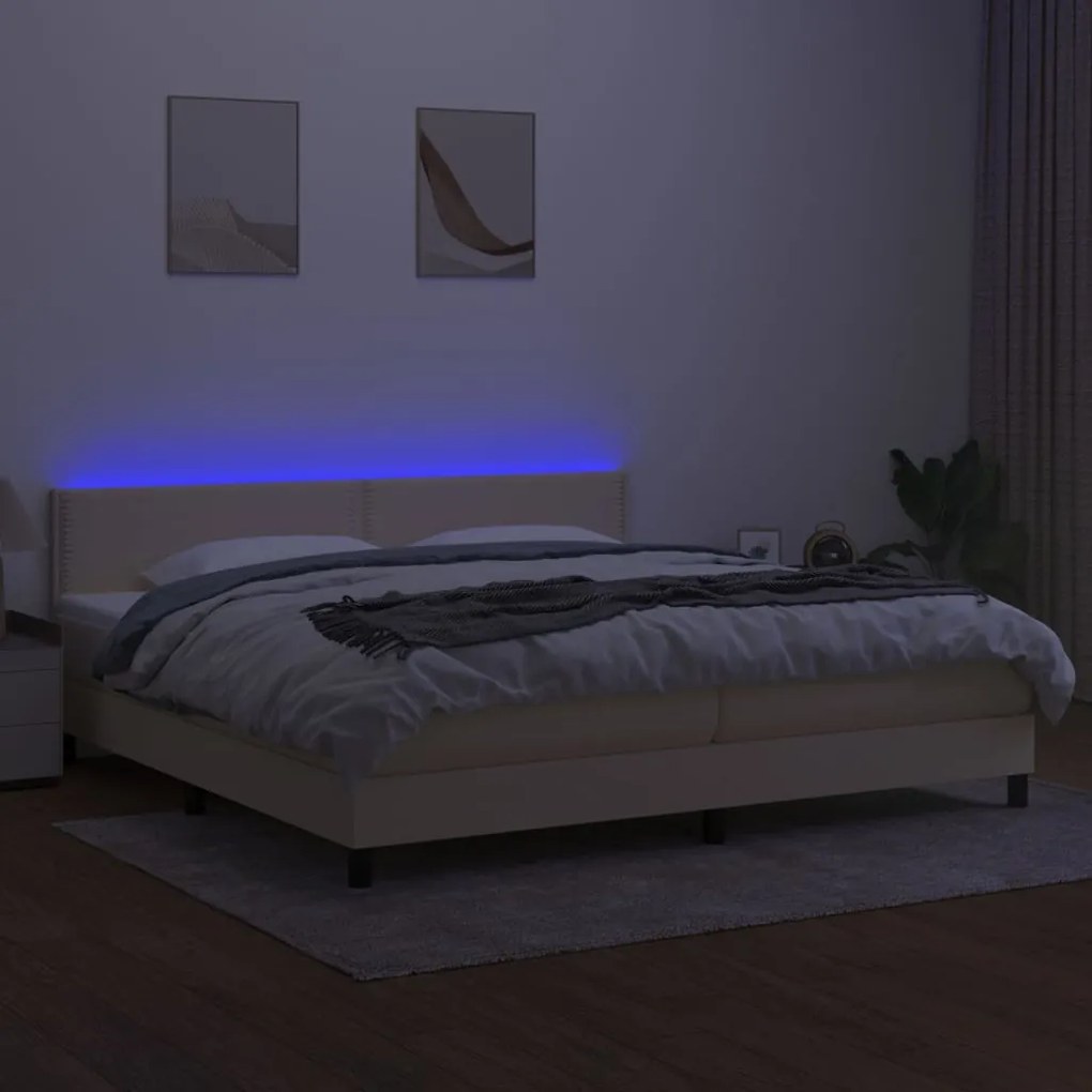 ΚΡΕΒΑΤΙ BOXSPRING ΜΕ ΣΤΡΩΜΑ &amp; LED ΚΡΕΜ 200X200 ΕΚ. ΥΦΑΣΜΑΤΙΝΟ 3133106