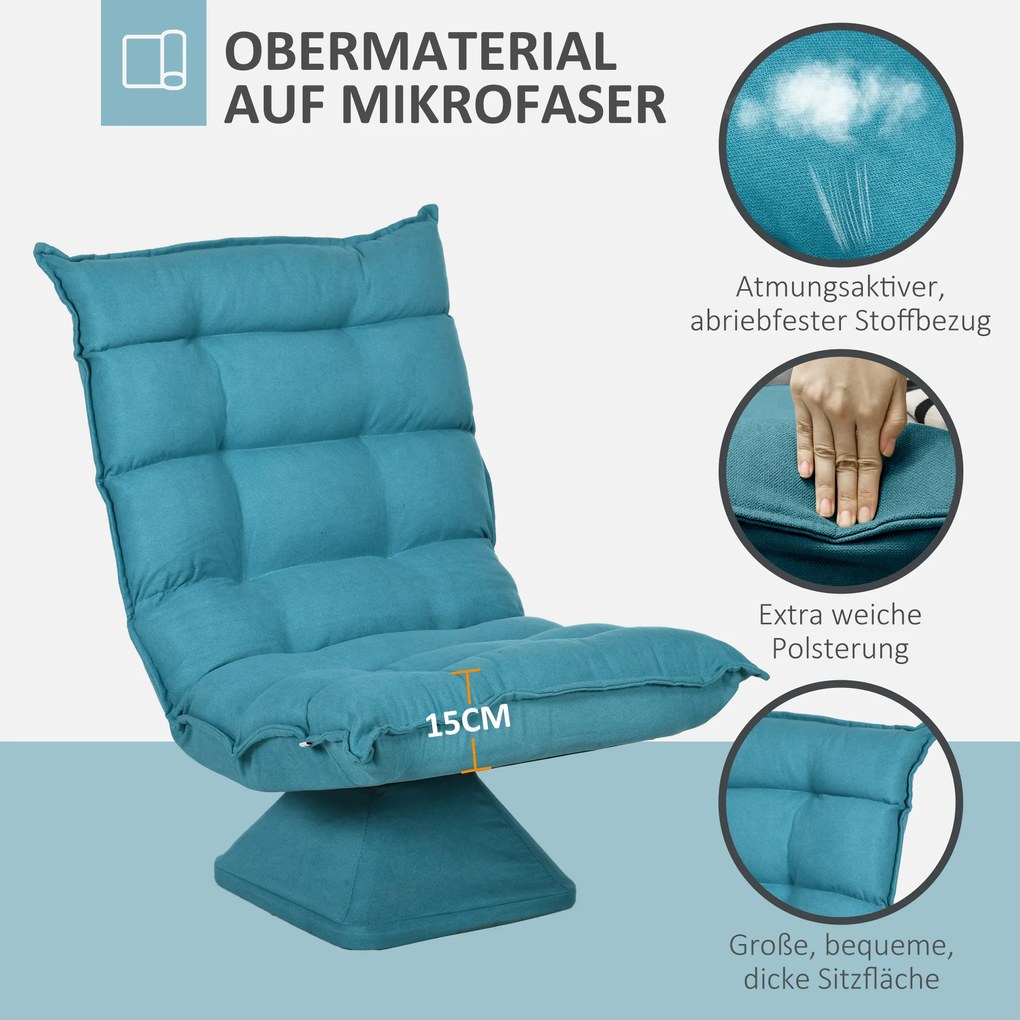 HOMCOM Πολυθρόνα Relax Πολυθρόνα Ανάγνωσης, Περιστρεφόμενη, Βελούδινη Όψη, 62 cm x 70 cm x 95 cm, Μπλε