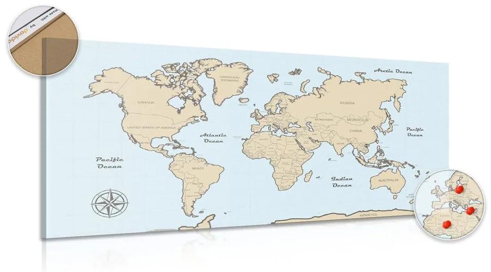 Εικόνα σε έναν παγκόσμιο χάρτη από φελλό μπεζ σε μπλε φόντο - 120x60  color mix