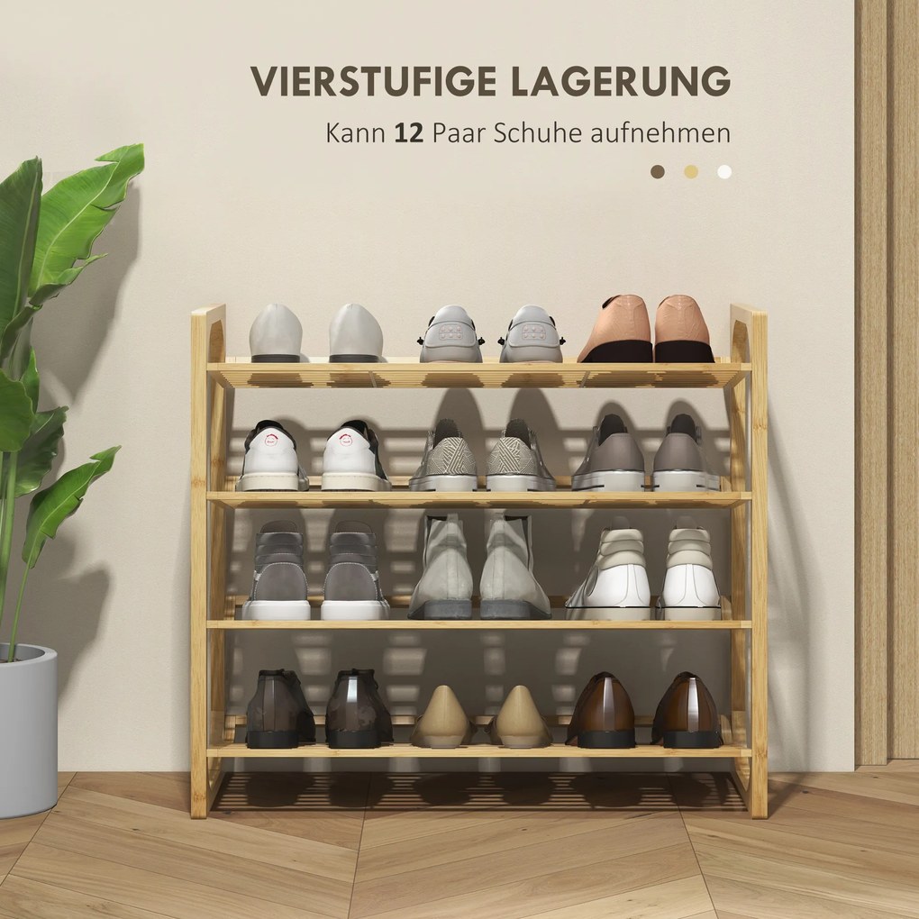 Ράφι παπουτσιών HOMCOM από μπαμπού, ύψος ραφιού 15,5 cm, αεριζόμενος σχεδιασμός με σανίδες, 76 x 33 x 67 cm, φυσική όψη ξύλου