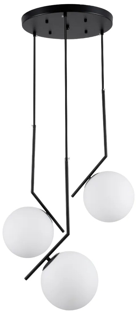 00952 GloboStar® MONROE 00952 Μοντέρνο Κρεμαστό Φωτιστικό Μπάλα Τρίφωτο 3 x E27 IP20 Μαύρο Μέταλλο με Λευκό Γυαλί - Μ60 x Π60 x Υ50cm