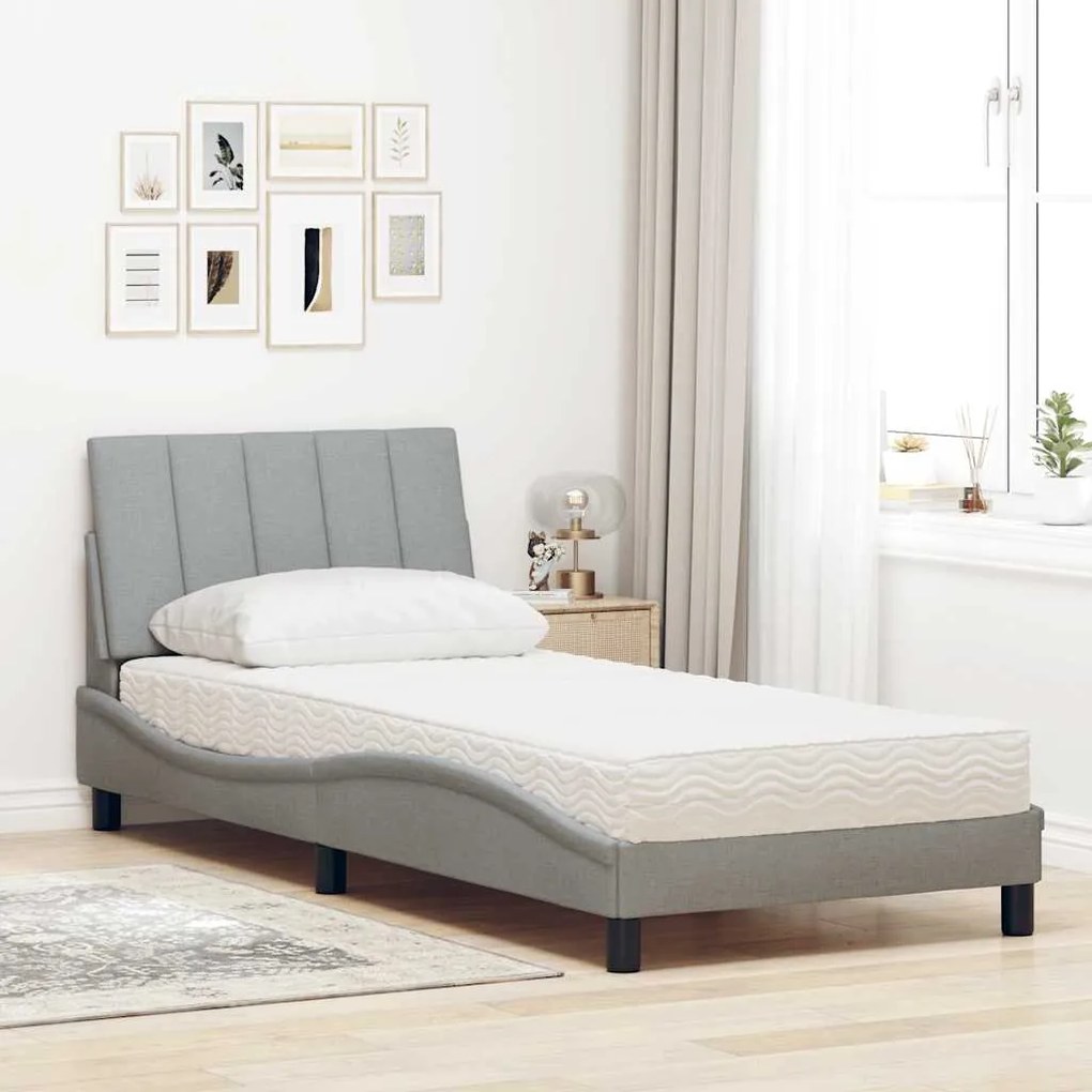 vidaXL Κρεβάτι με Στρώμα Ανοιχτό Γκρι 90x200 εκ. Υφασμάτινο