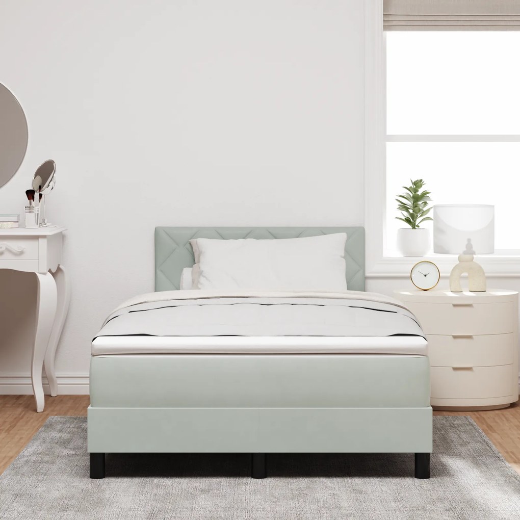 vidaXL Κρεβάτι Box Spring με Στρώμα & LED Ανοιχτό Γκρι 120x200 εκ. Βελούδο