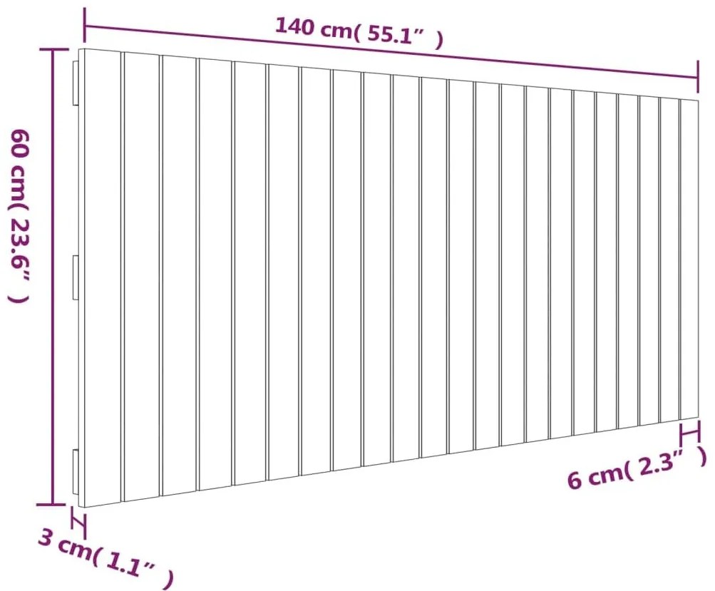 Κεφαλάρι Επιτοίχιο 140x3x60 εκ. από Μασίφ Ξύλο Πεύκου - Καφέ