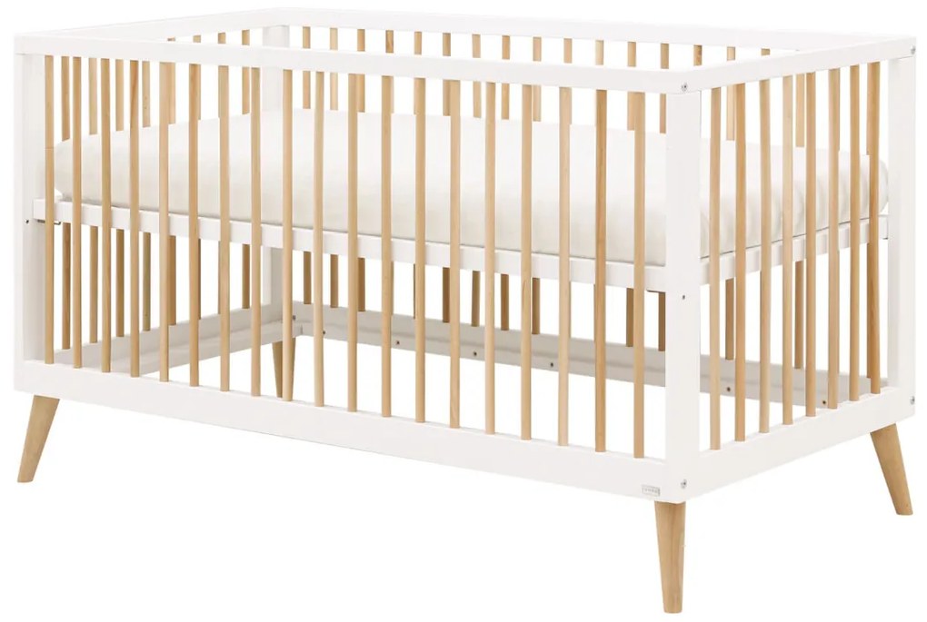 Βρεφικό Κρεβάτι Jort 70x140cm από μασίφ Οξιά White + Natural  ToiToiKids