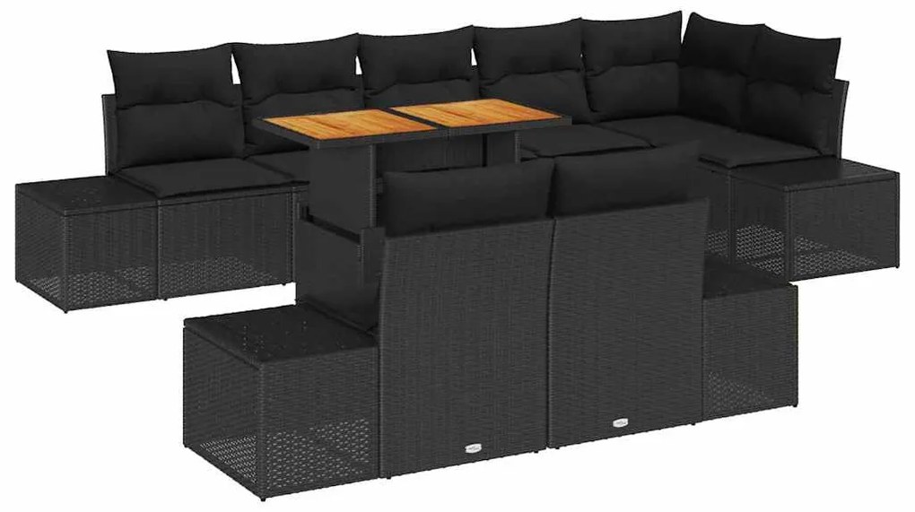 vidaXL Σέτ φαγητού για κήπο με μαξιλάρι 9 pcs Μαύρο και Καφέ