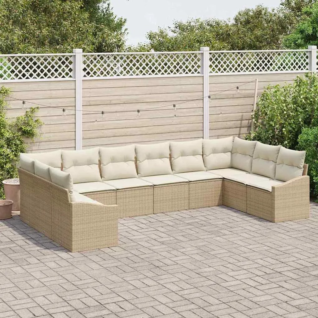 vidaXL Σετ Καναπέ Κήπου 10 pcs Μπεζ Πολυ ράταν