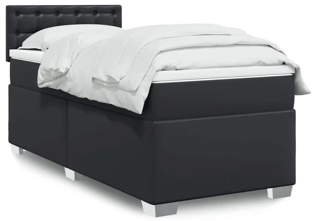 vidaXL Κρεβάτι Boxspring με Στρώμα Μαύρο 90x200εκ. από Συνθετικό Δέρμα