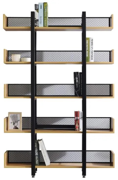 Βιβλιοθήκη Musha μέταλλο μαύρο - oak  120x22x185 εκ. 120x22x185 εκ.