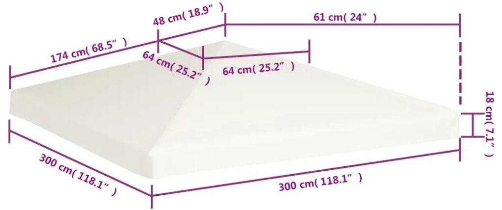 vidaXL Κάλυμμα για Κιόσκι Λευκό Κρεμ 3 x 3 μ. 310 γρ./μ²