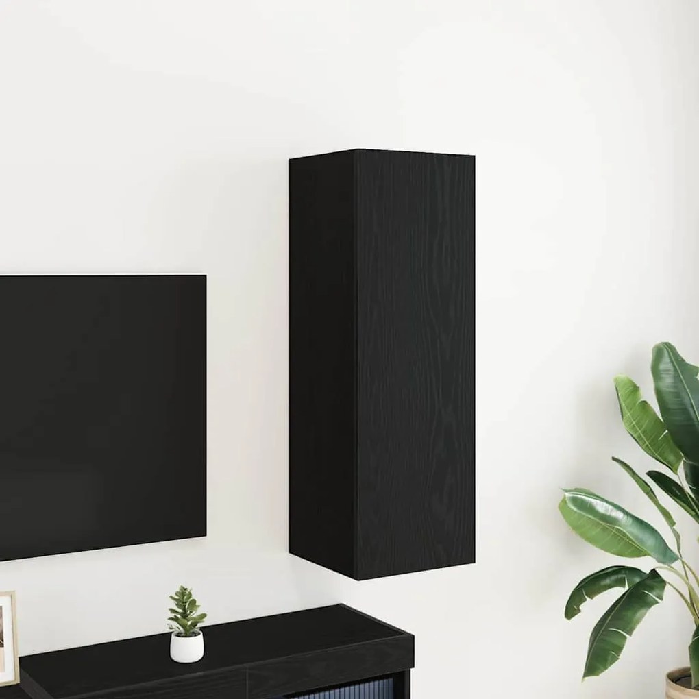 vidaXL Τοίχου Μονάδα Τηλεόρασης Μαύρη Δρυς - 30.5 x 30 x 90 εκ, Από Επεξεργασμένο Ξύλο