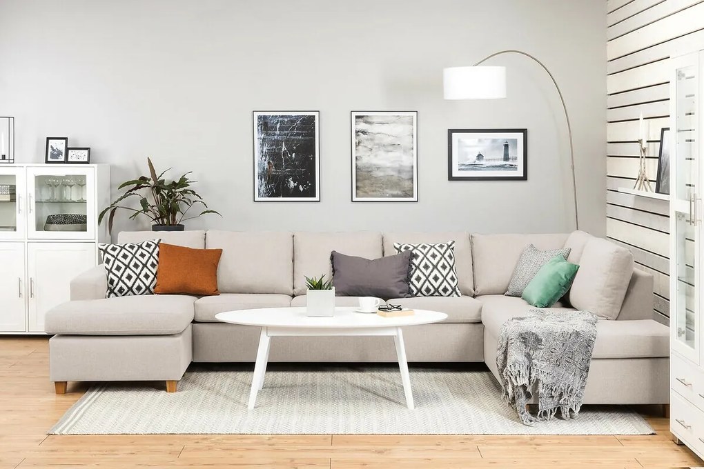 Γωνιακός Καναπές Scandinavian Choice C161, Ανοιχτό καφέ, 344x199x80cm