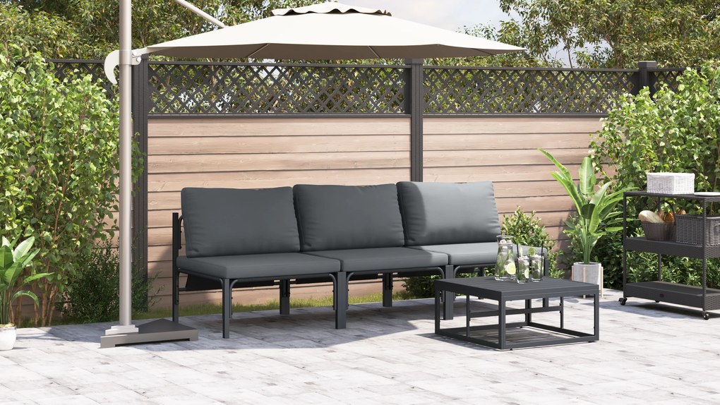 vidaXL Εξωτερικά Έπιπλα με μαξιλάρι με μαξιλάρι 3 pcs Ανθρακί Ατσάλι