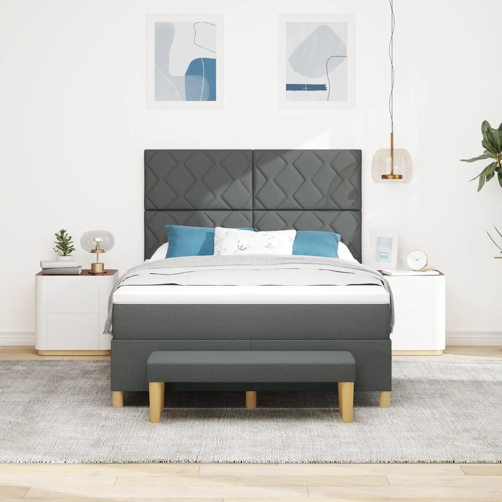 vidaXL Box Spring Κρεβάτι με Στρώμα & Παγκάκι Σκούρο Γκρι 140x200 cm Ύφασμα