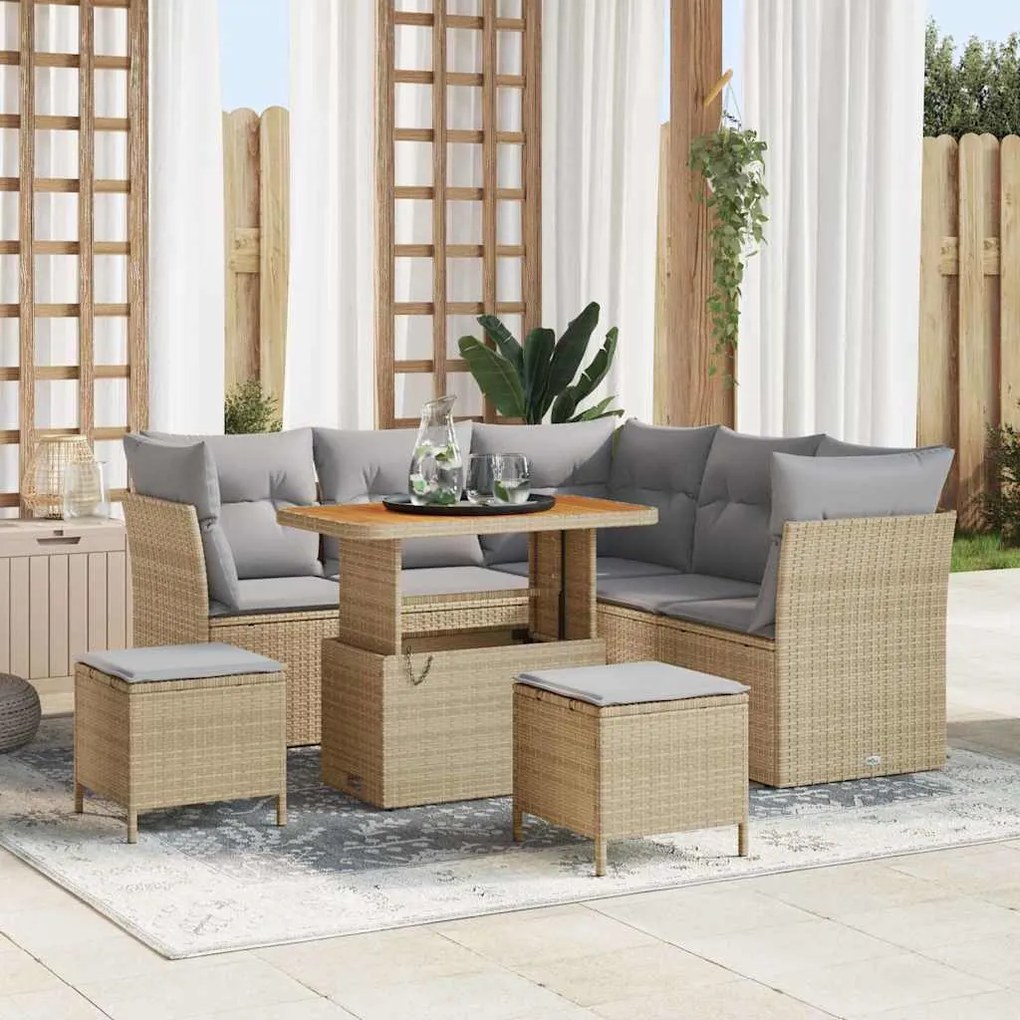 vidaXL 8 τμχ σετ καναπέ κήπου με μπεζ πολυ rattan